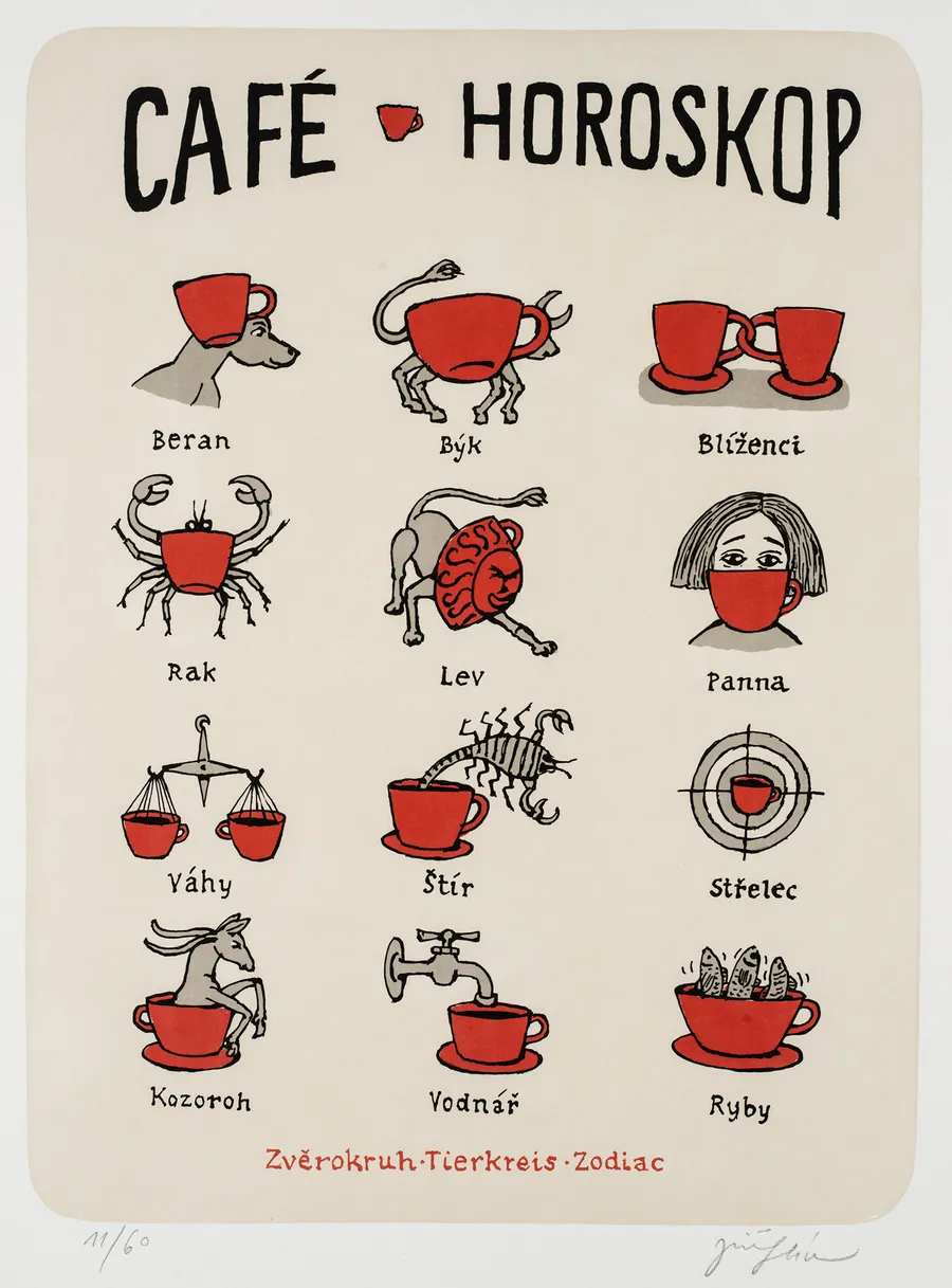 Jiří Slíva, Café Horoskop — lithograph used in the concept