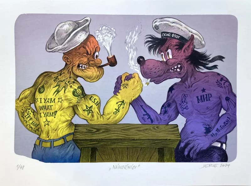 Karel Jerie, Dva námořníci — lithograph used in the concept