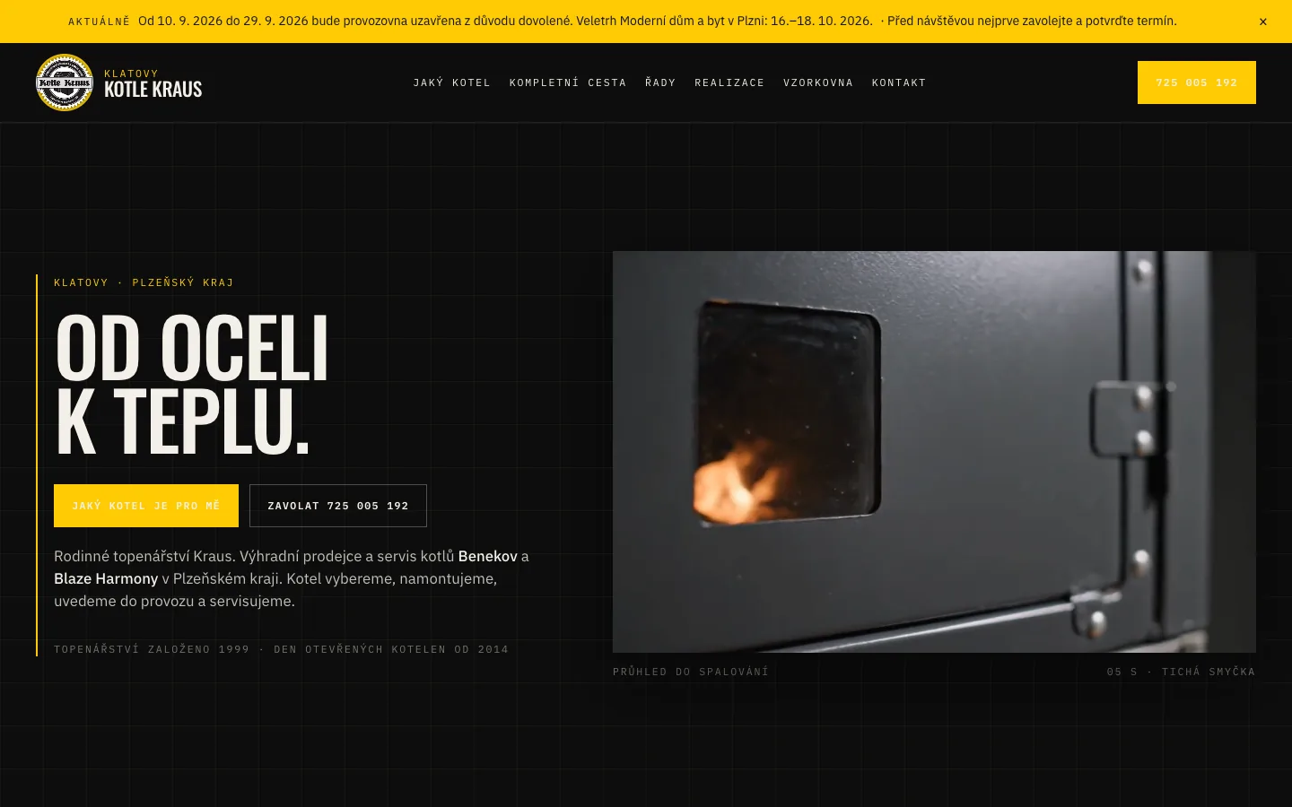 Kotle Kraus concept — Od oceli k teplu with a view into the firebox