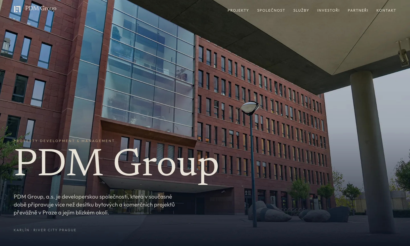PDM Group concept — River City Prague and the PDM Group wordmark
